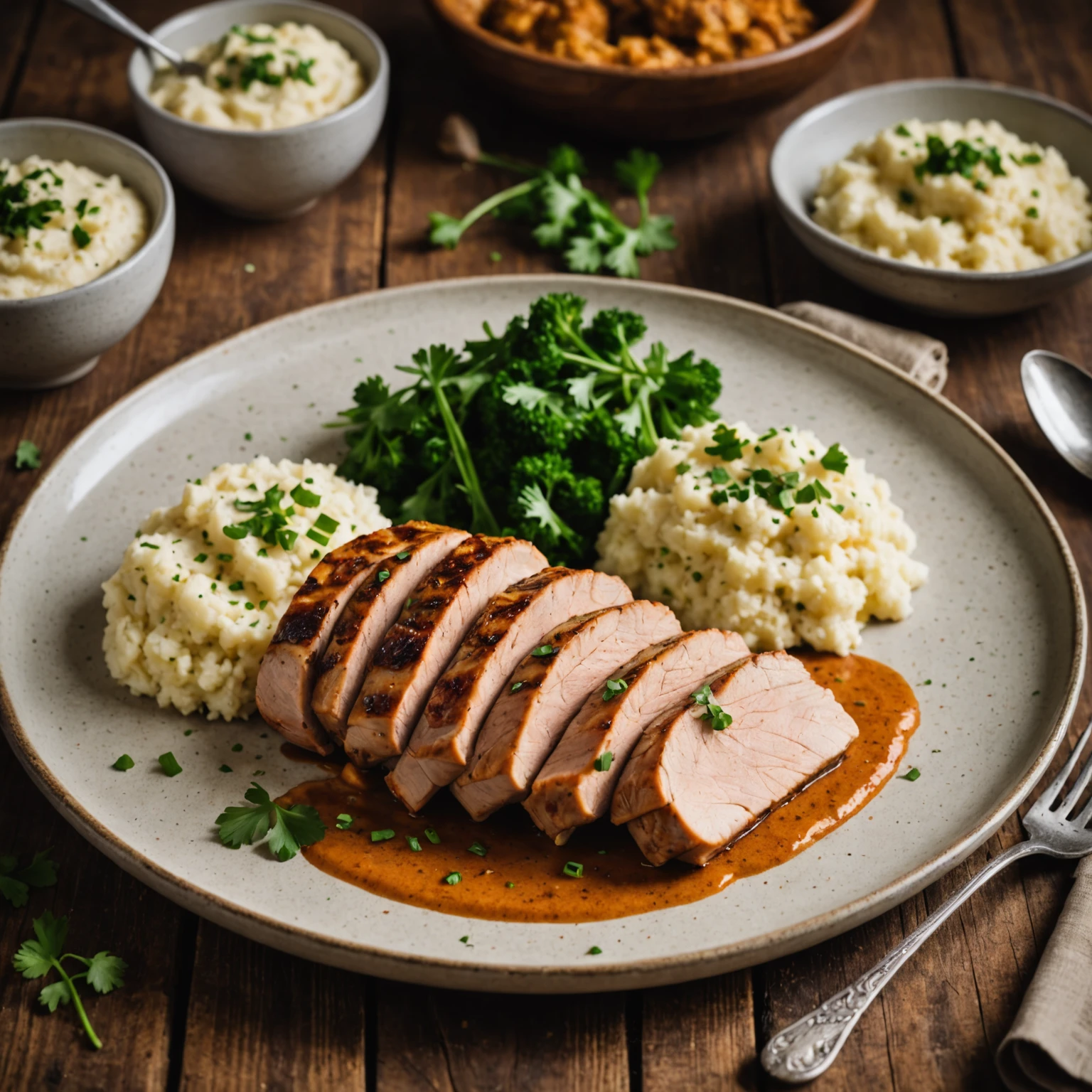 Smoky Paprika and Garlic Pork Tenderloin with Cauliflower Mash