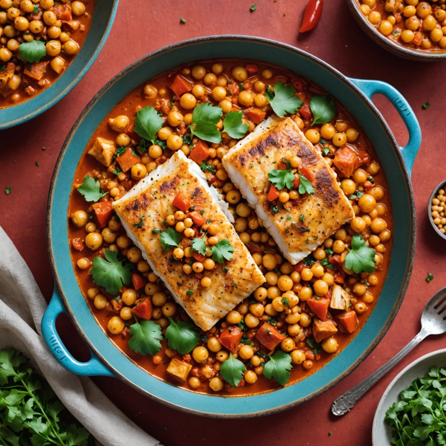 Moroccan Spiced Baked Cod with Chickpea and Tomato Stew