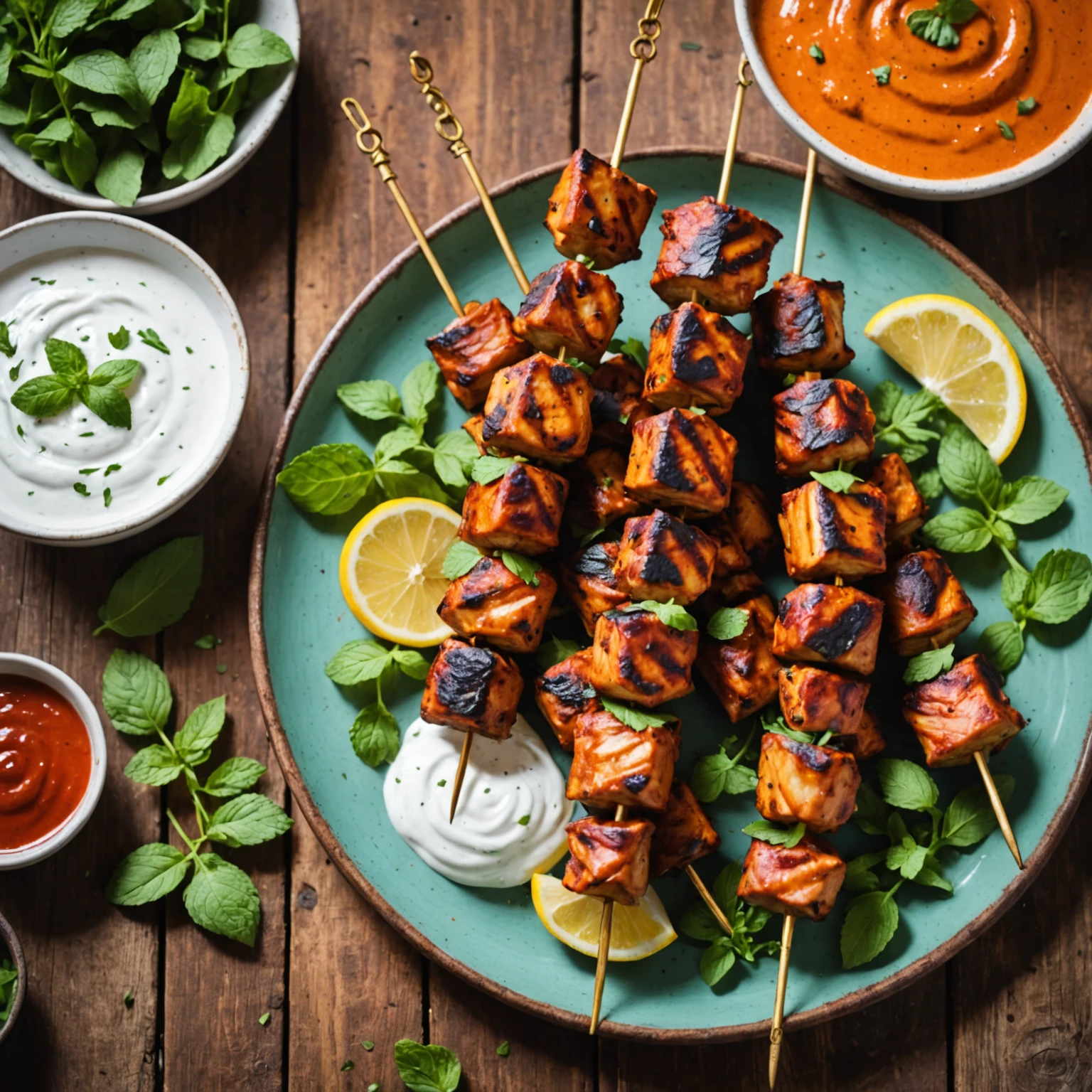 Spiced Indian-Inspired Tandoori Turkey Skewers with Mint Yogurt Dip