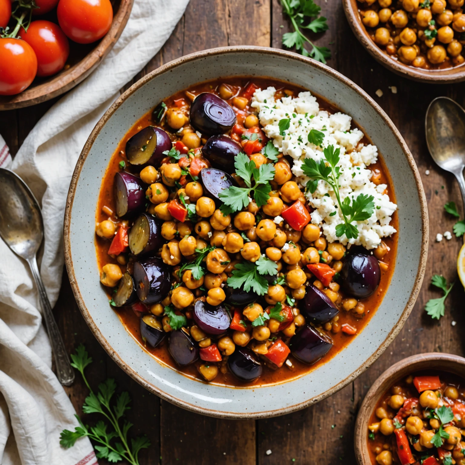 Mediterranean Chickpea and Eggplant Stew with Feta Cheese