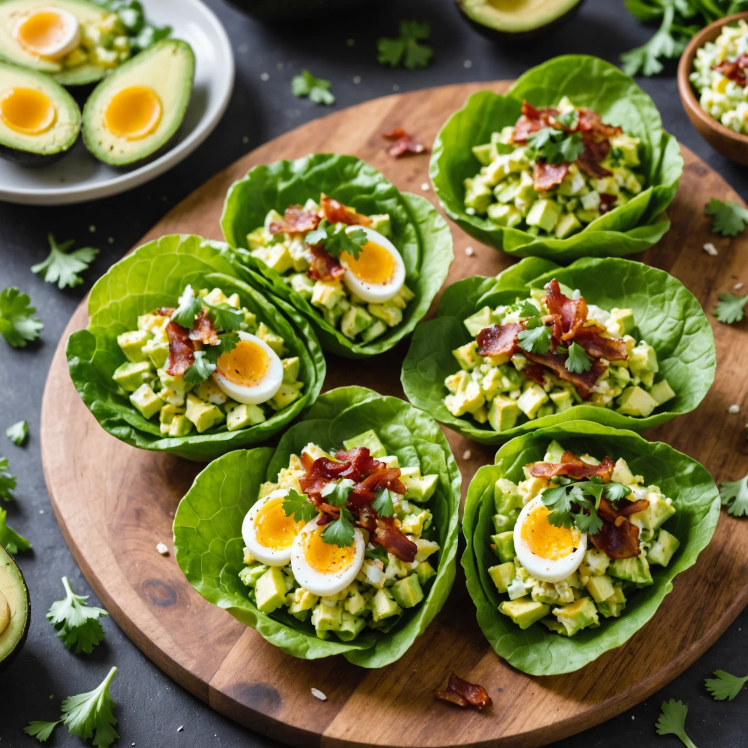 Keto-Friendly Avocado Bacon Egg Salad Lettuce Wraps