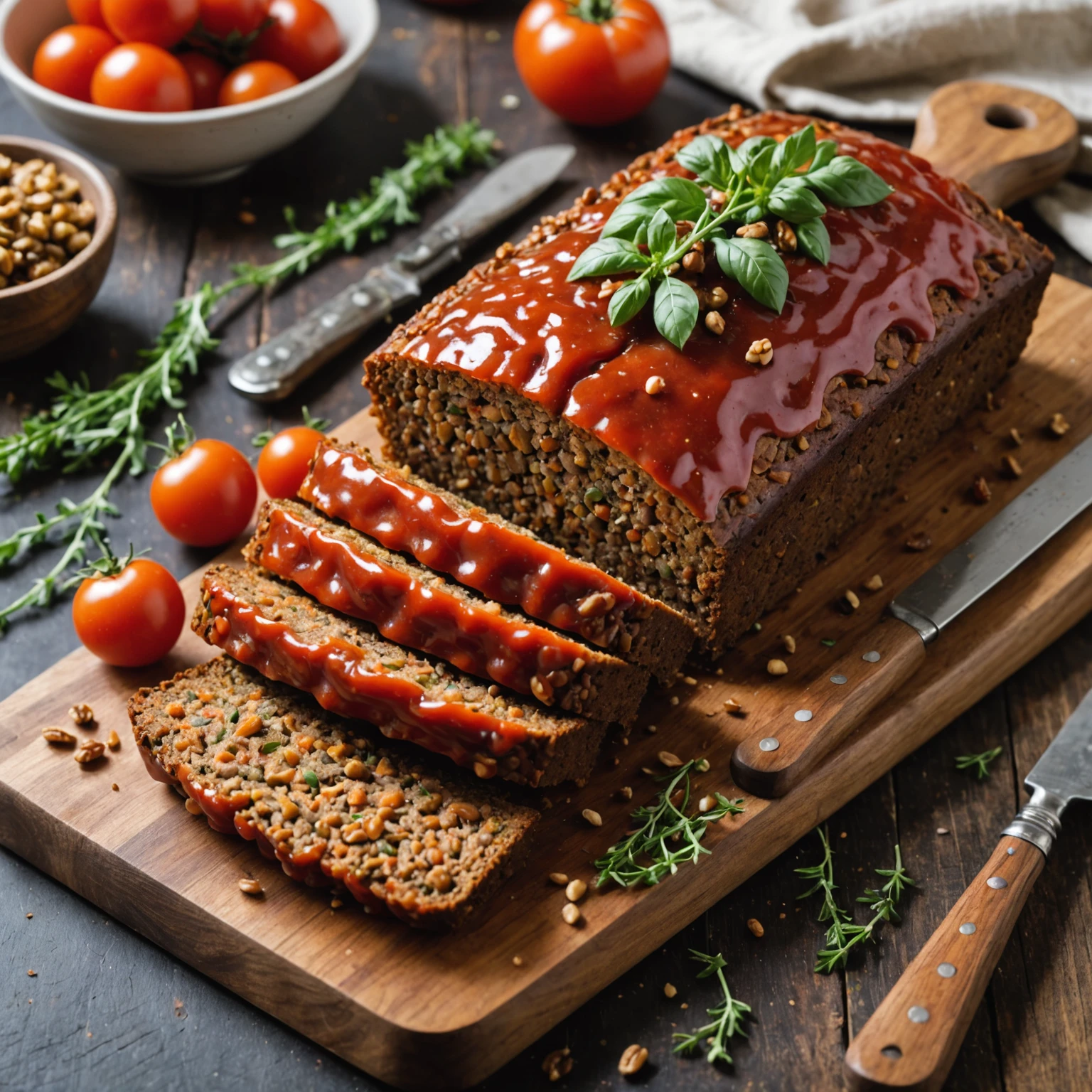 Protein-Packed Vegan Lentil and Walnut Loaf with Tangy Tomato Glaze