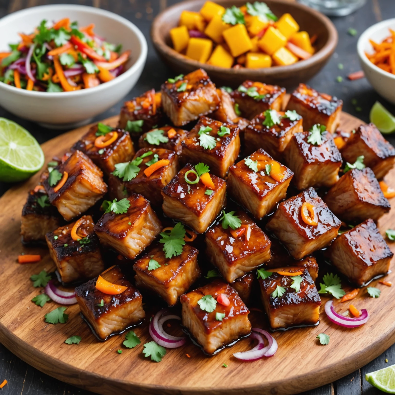 Sweet and Spicy Paleo Pork Belly Bites with Mango Slaw