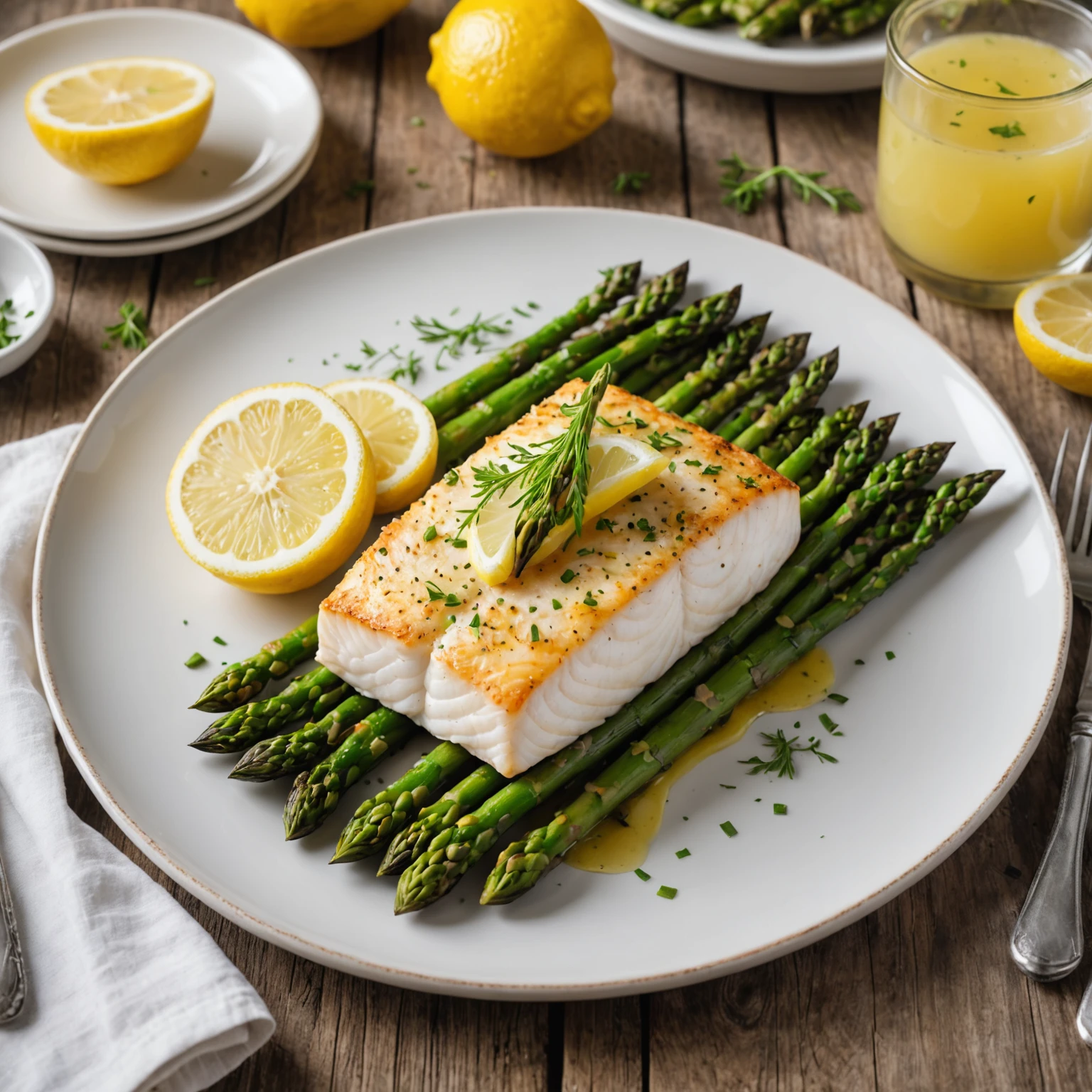 Lemon-Dill Baked Halibut with Roasted Asparagus