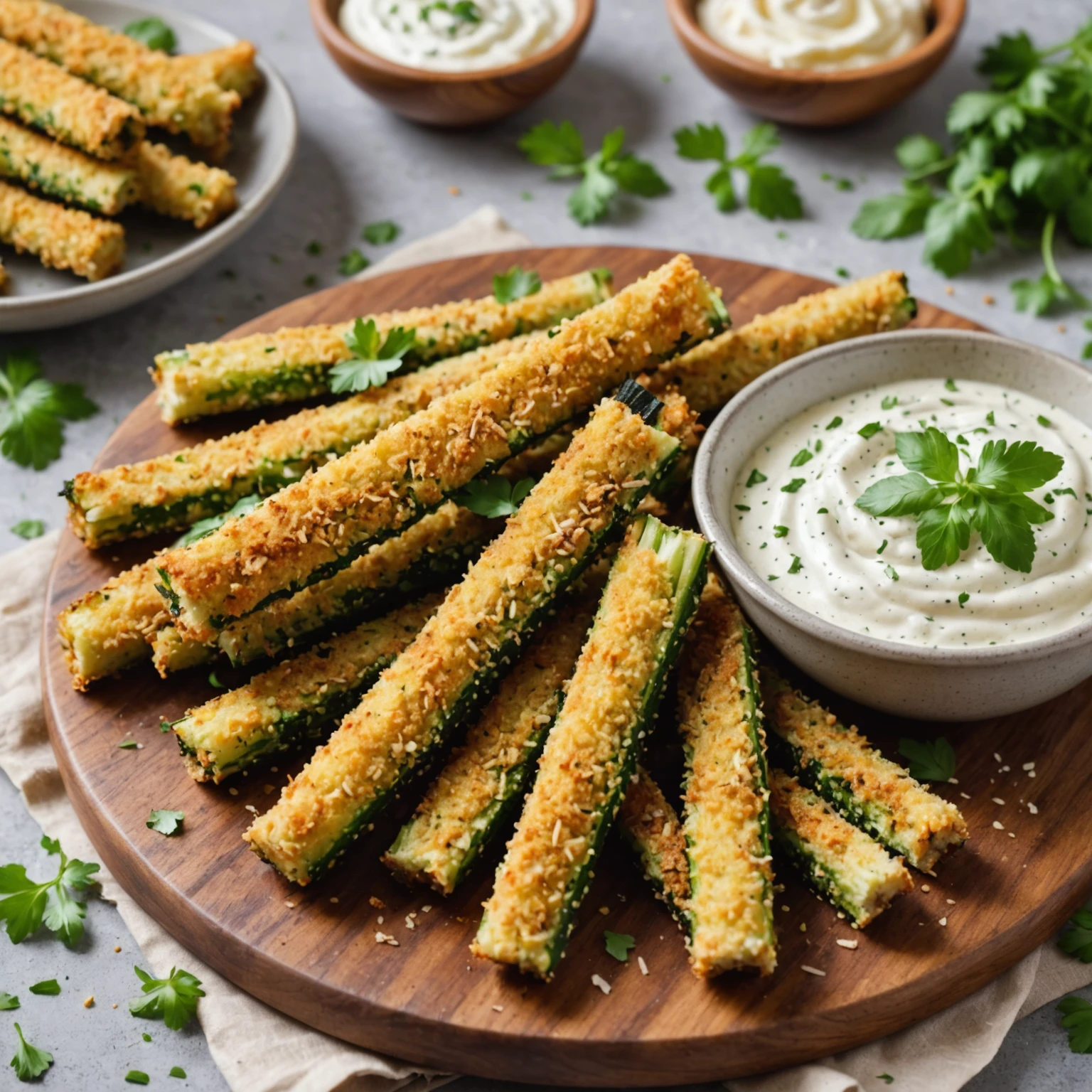 Crispy Baked Zucchini Fries with Garlic Parmesan Dip