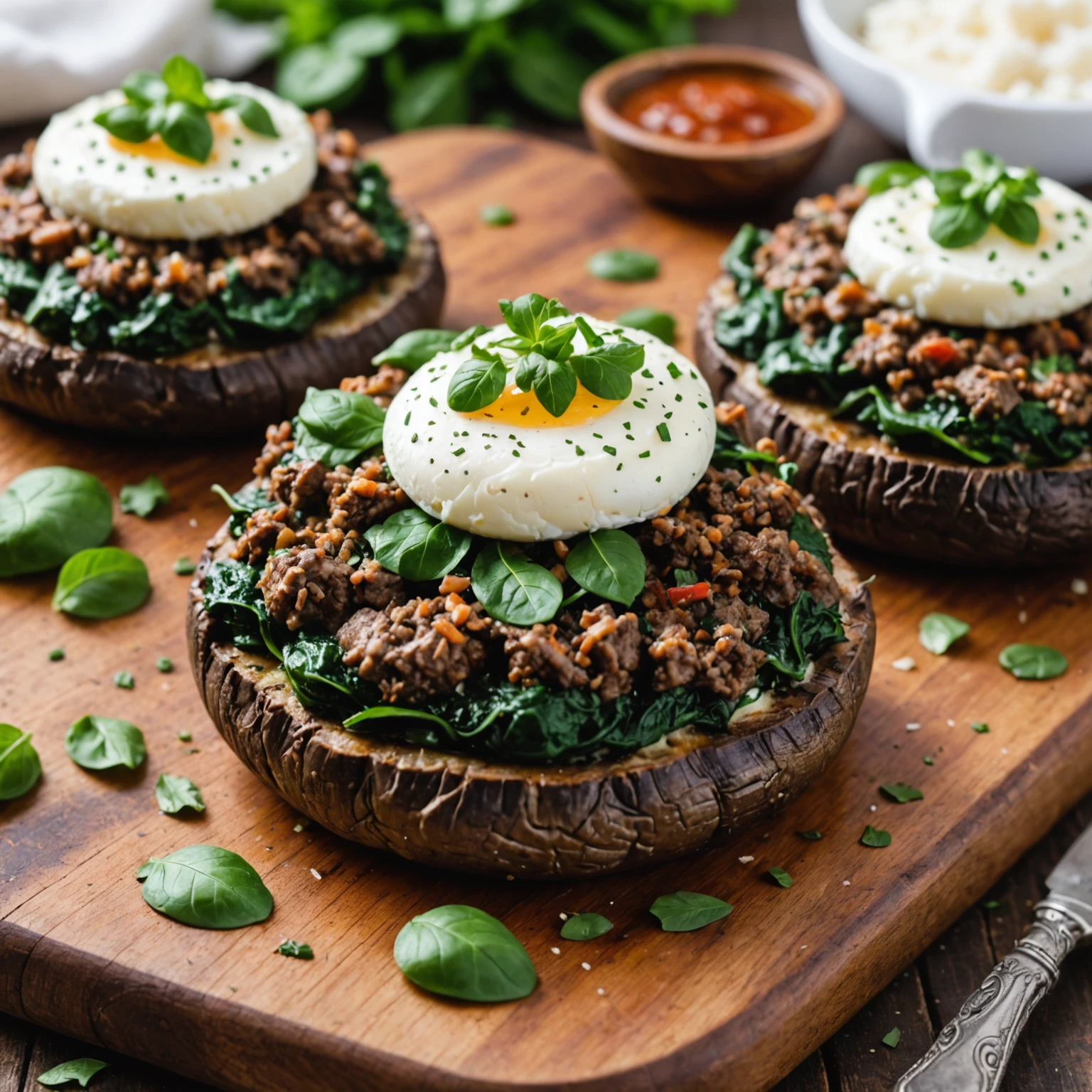 Low-Carb Beef and Spinach Stuffed Portobello Mushrooms