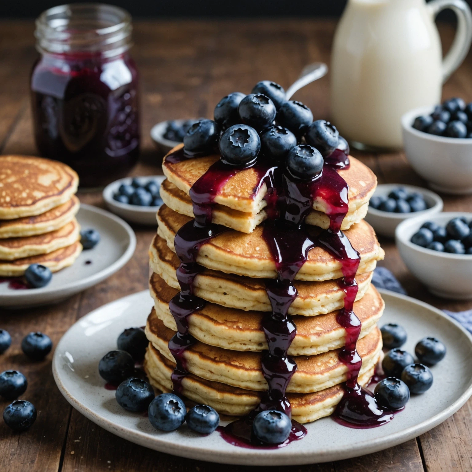 Paleo Coconut Flour Pancakes with Blueberry Compote