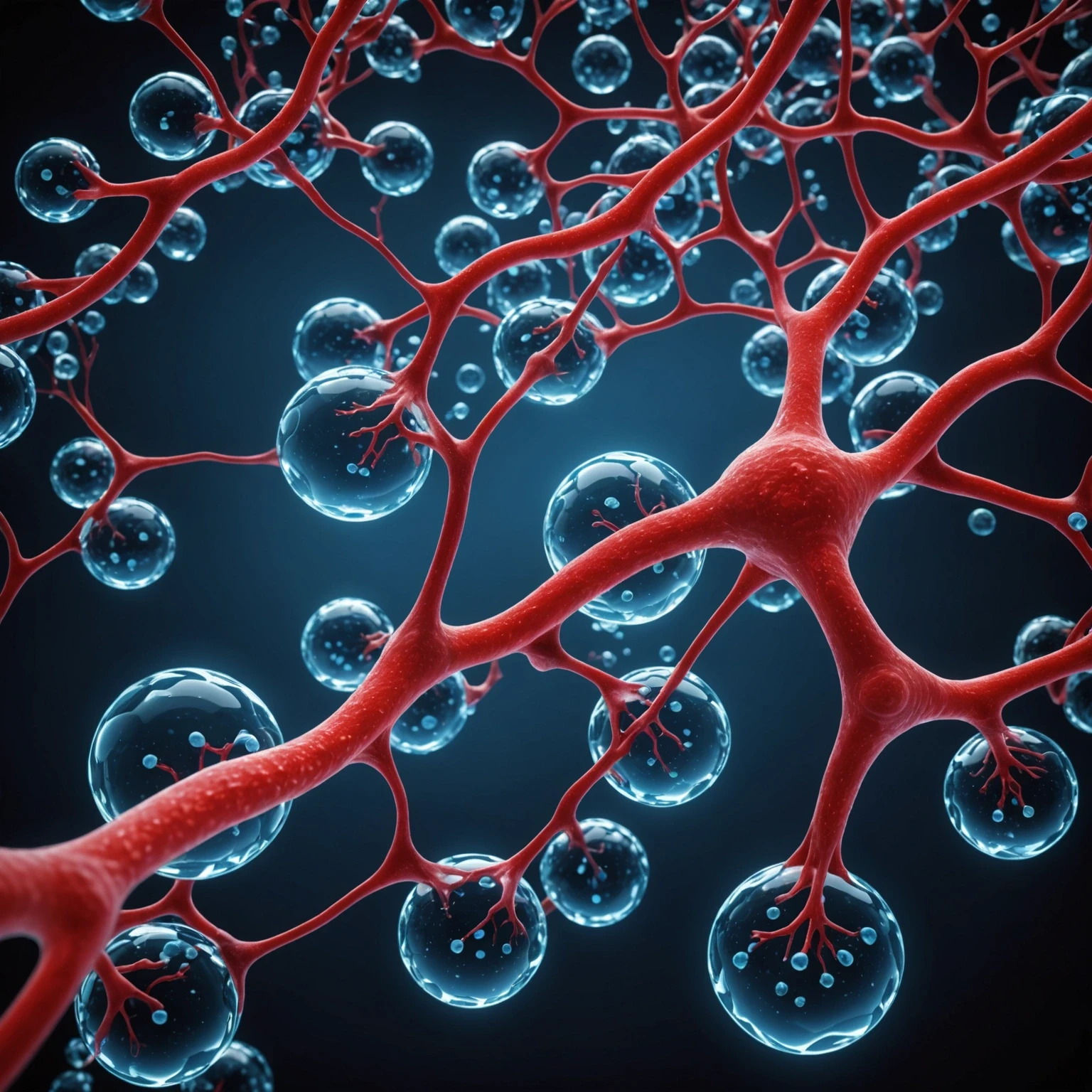Scientific style image of water and amino acids flowing through the bloodstream to muscles illustrating hydration's role in protein utilization