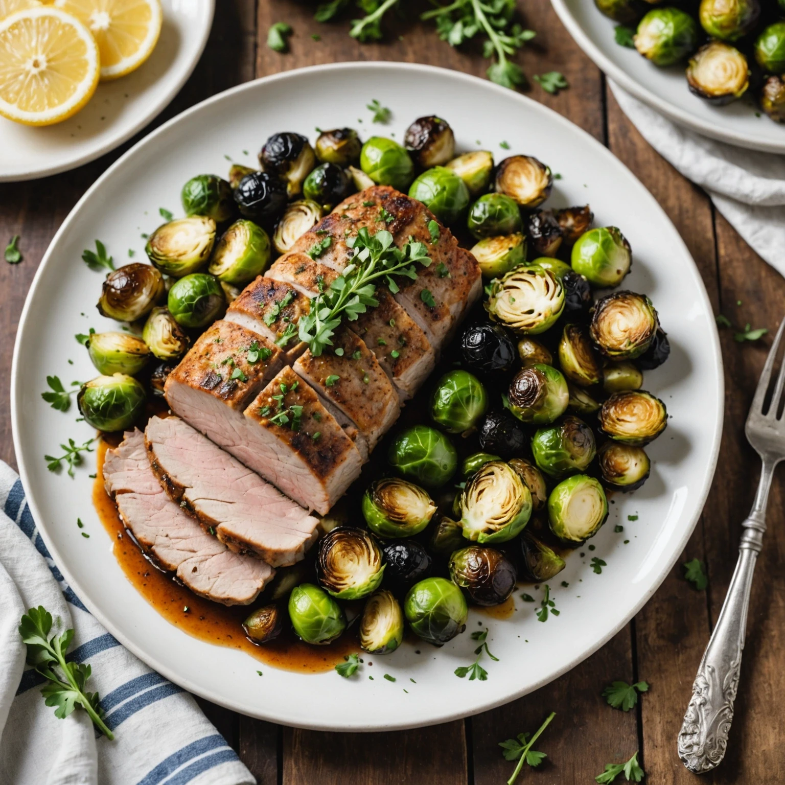 Low-Carb Herb-Crusted Pork Tenderloin with Roasted Brussels Sprouts