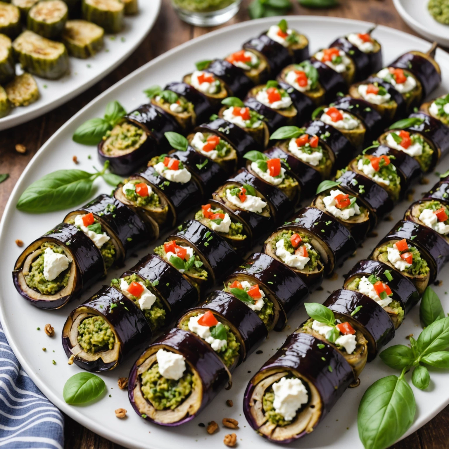 Low-Carb Eggplant and Goat Cheese Roll-Ups with Walnut Pesto