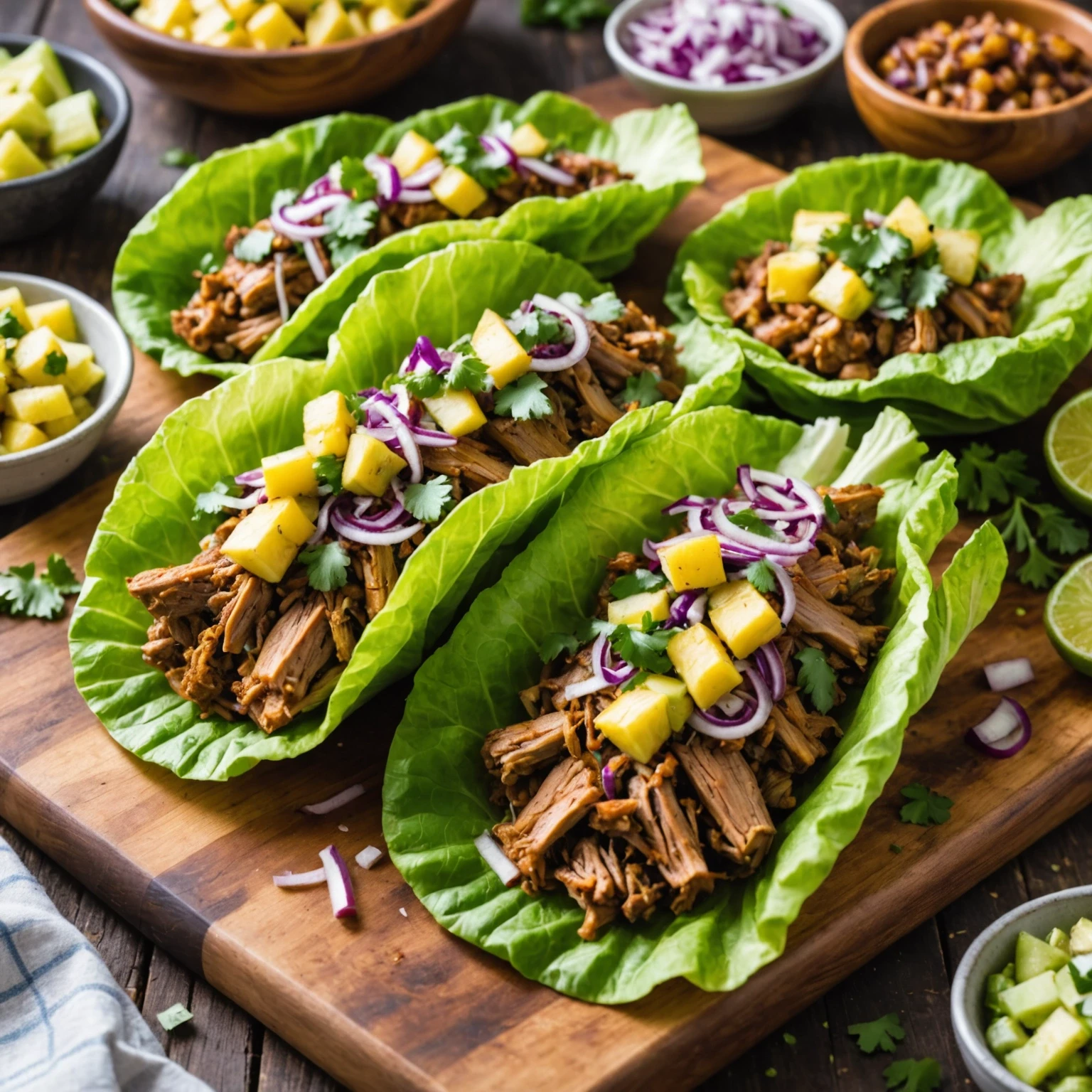 Pork Carnitas Lettuce Wraps with Tangy Pineapple Salsa