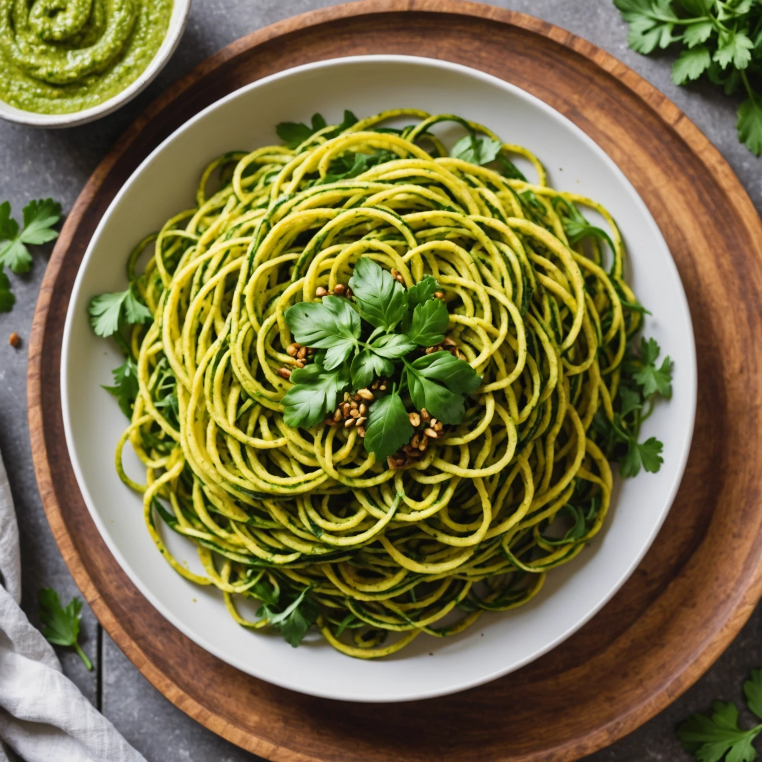 Vegan Low-Calorie Spiced Zucchini Noodles with Walnut Pesto