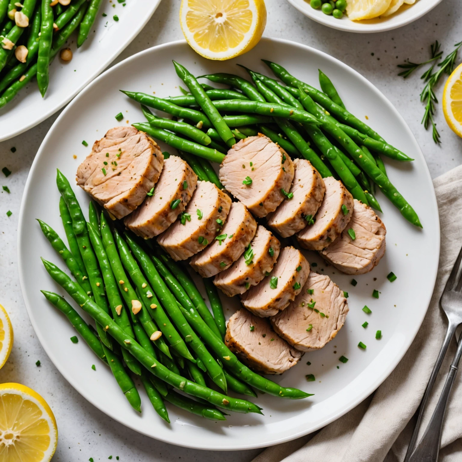 Low-Fat Lemon Herb Pork Tenderloin with Steamed Green Beans
