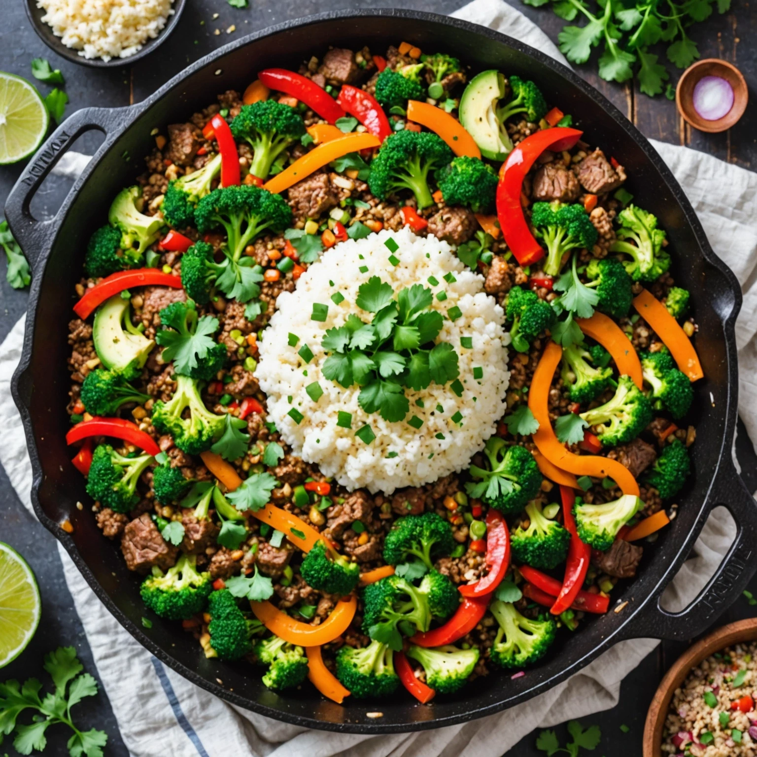 Paleo Spiced Beef and Vegetable Skillet with Cauliflower Rice
