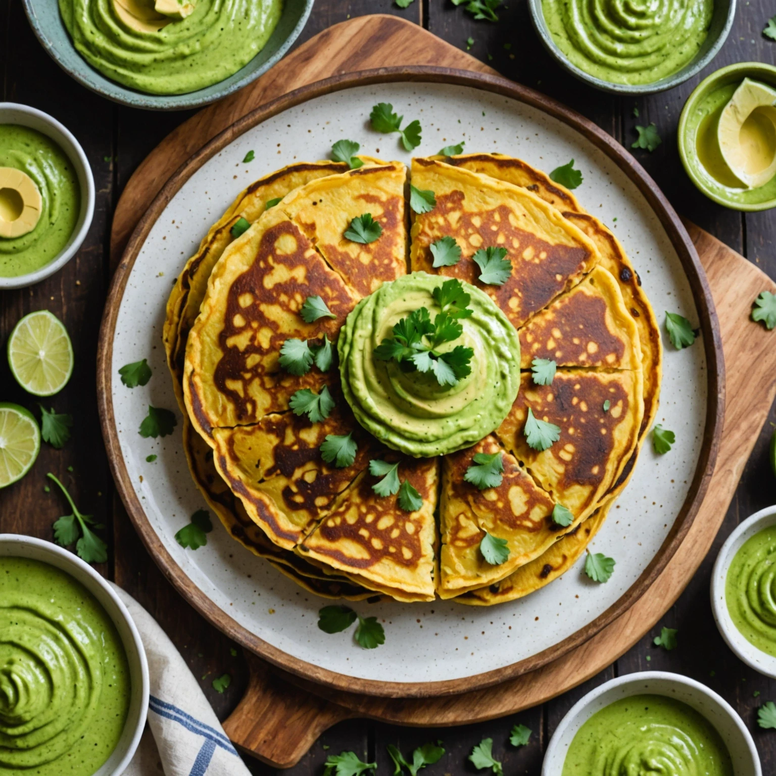 Keto Chickpea Flour Savory Pancake with Avocado Cilantro Sauce
