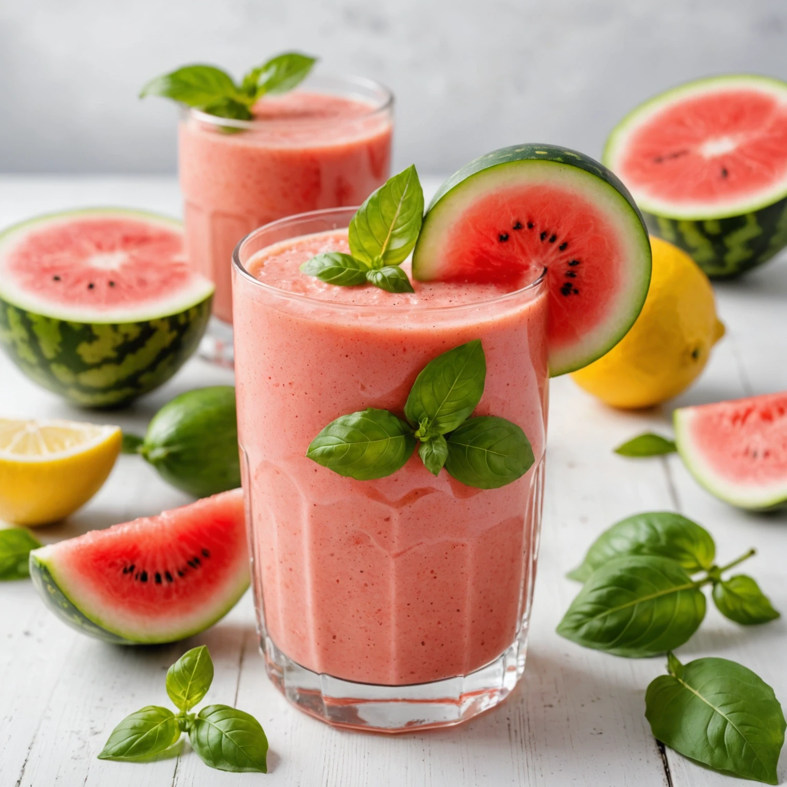 Refreshing Watermelon and Basil Vegan Protein Smoothie