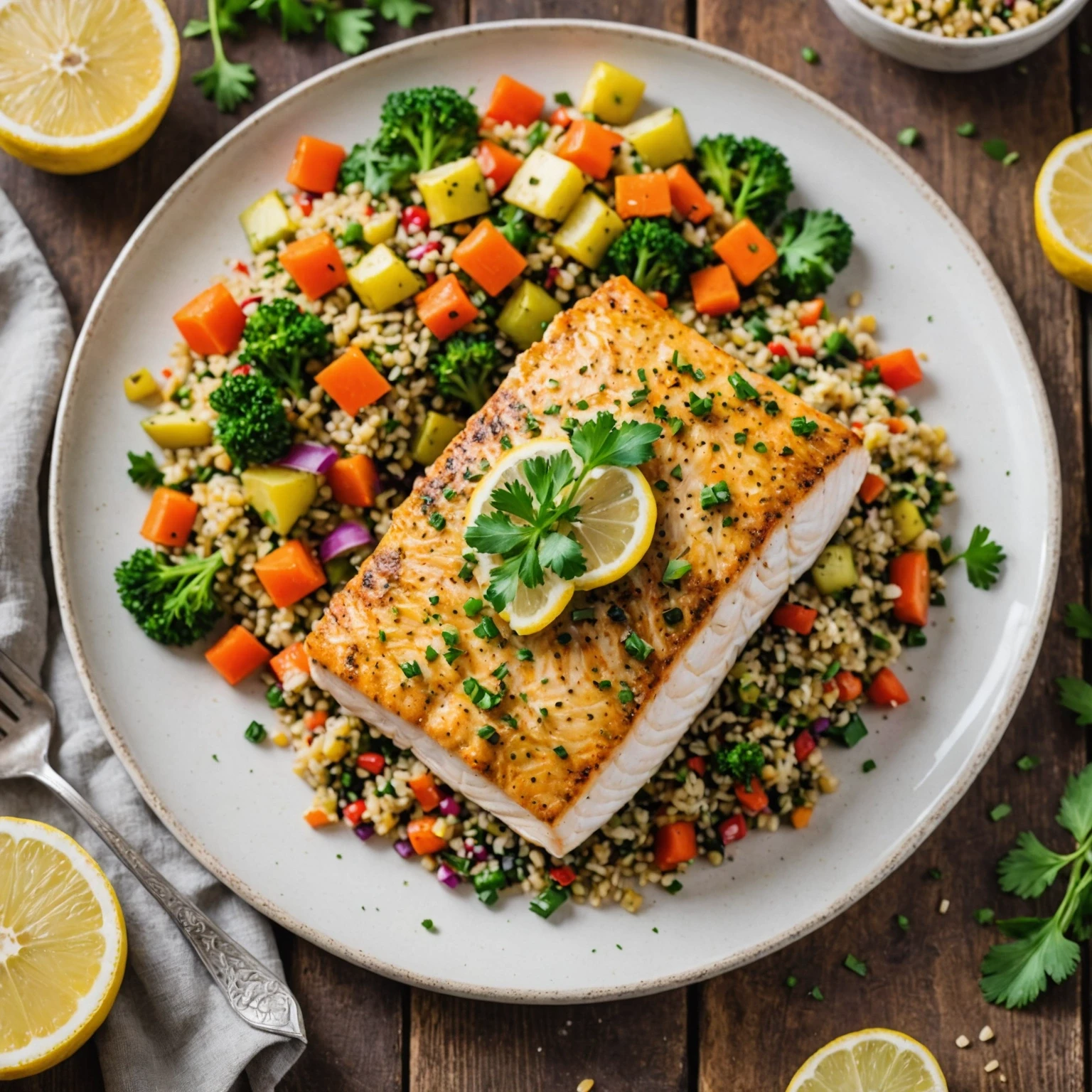 Heart-Healthy Lemon Herb Baked Mahi Mahi with Quinoa Pilaf