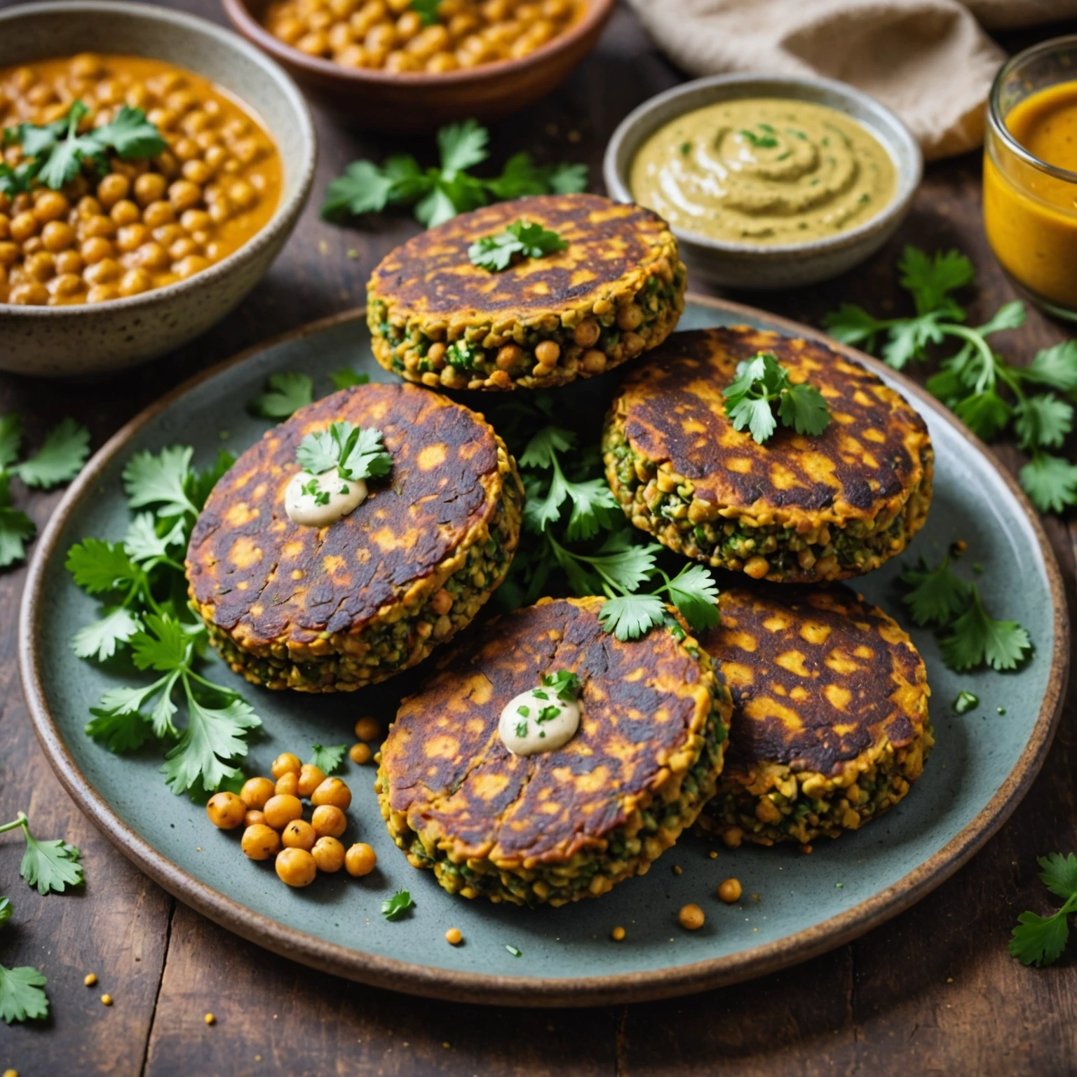 Vegan Lentil and Chickpea Power Patties with Spiced Tahini Sauce