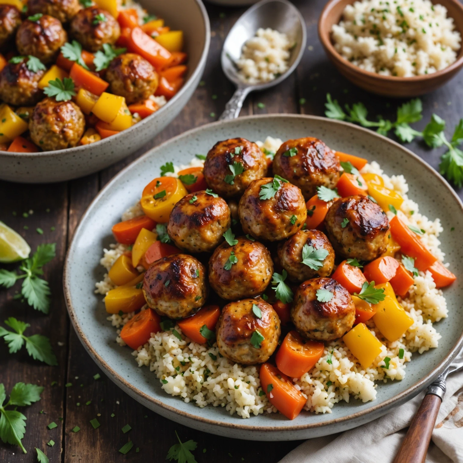 Paleo Spiced Chicken Meatballs with Cauliflower Rice