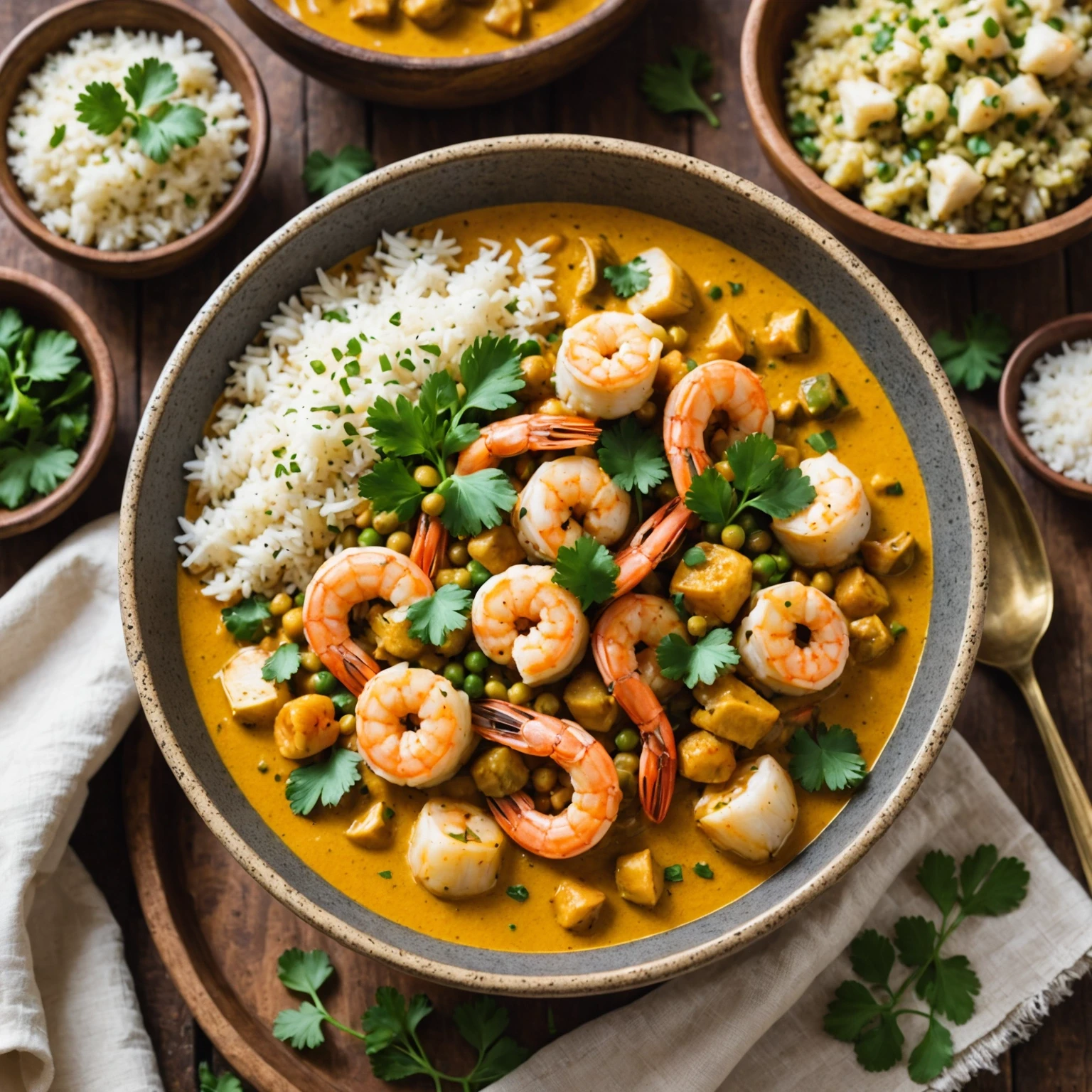 Seafood Coconut Curry with Mung Beans and Cauliflower Rice