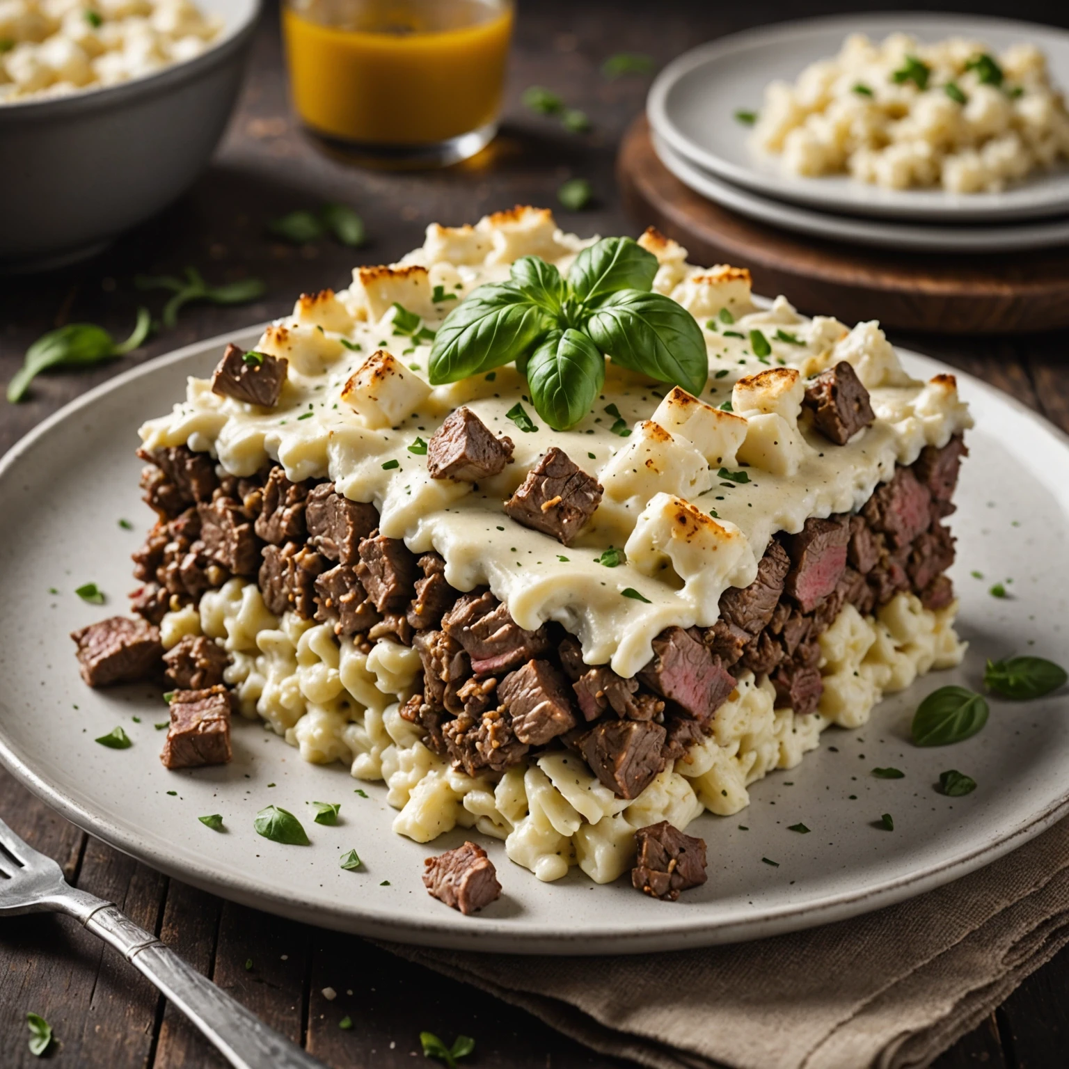 Low-Carb Beef and Cauliflower Alfredo Bake