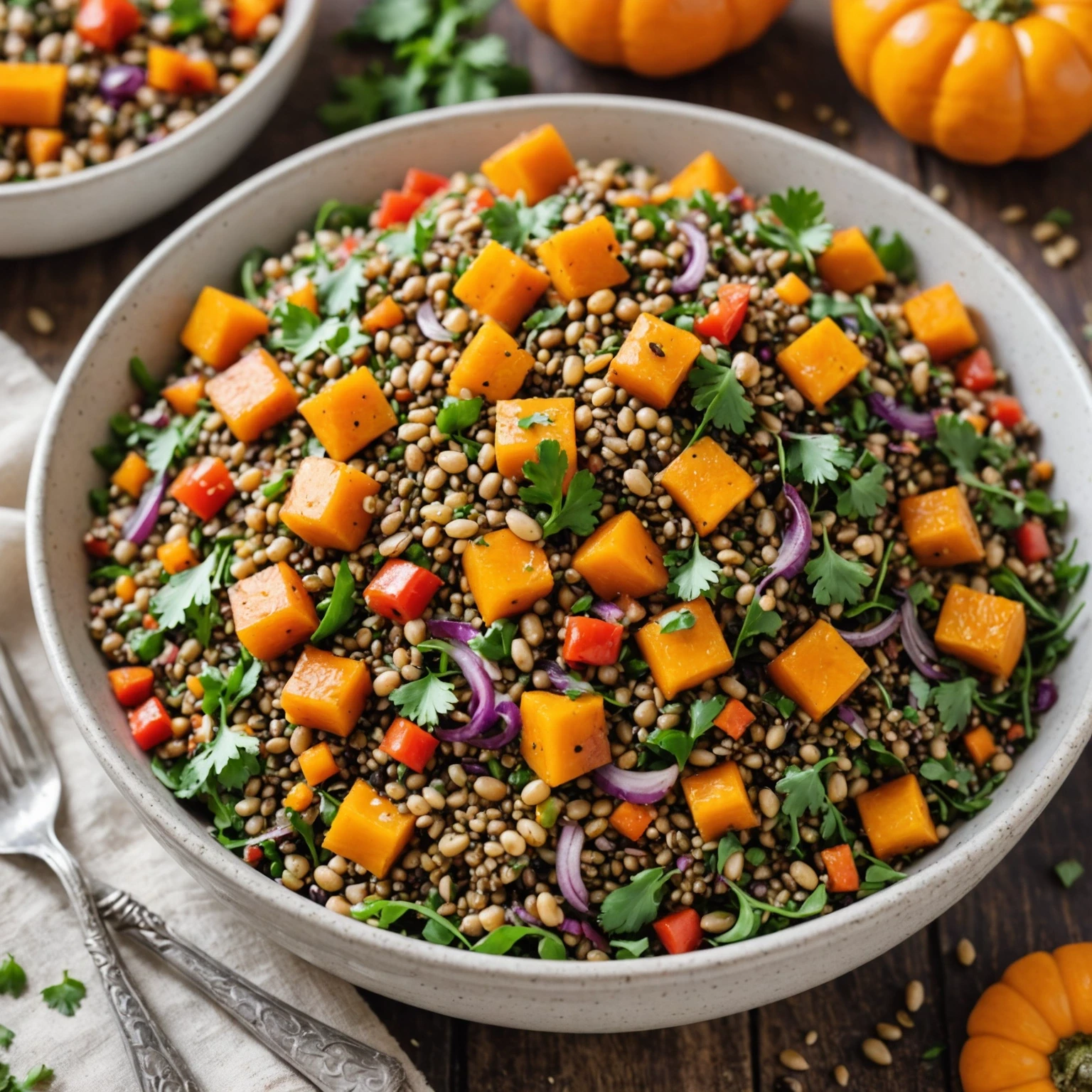 High-Fiber Lentil and Quinoa Salad with Roasted Butternut Squash