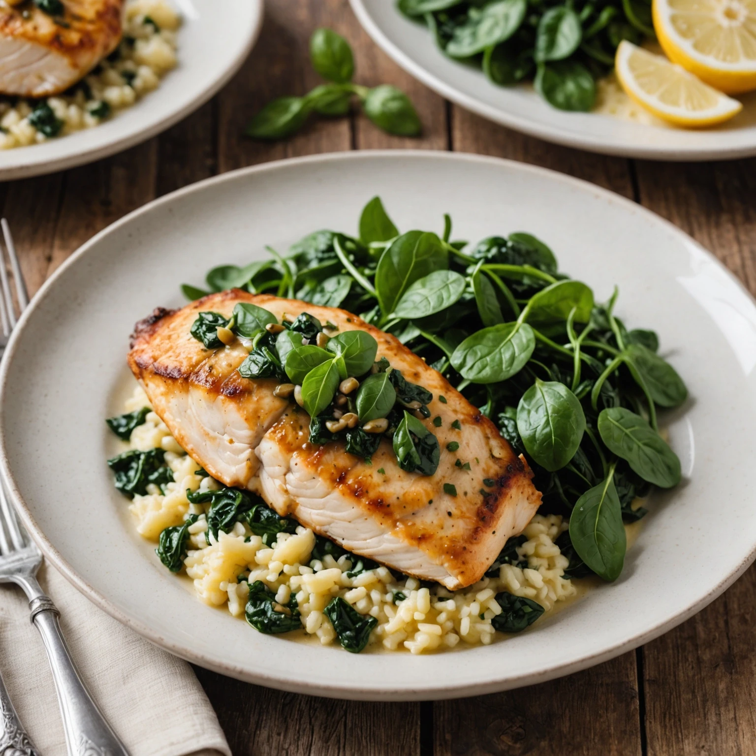 Chicken Piccata with Spinach and Cauliflower Risotto