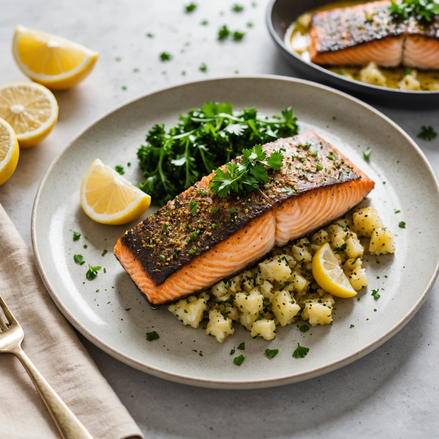 Keto Herb-Crusted Salmon with Roasted Cauliflower Mash