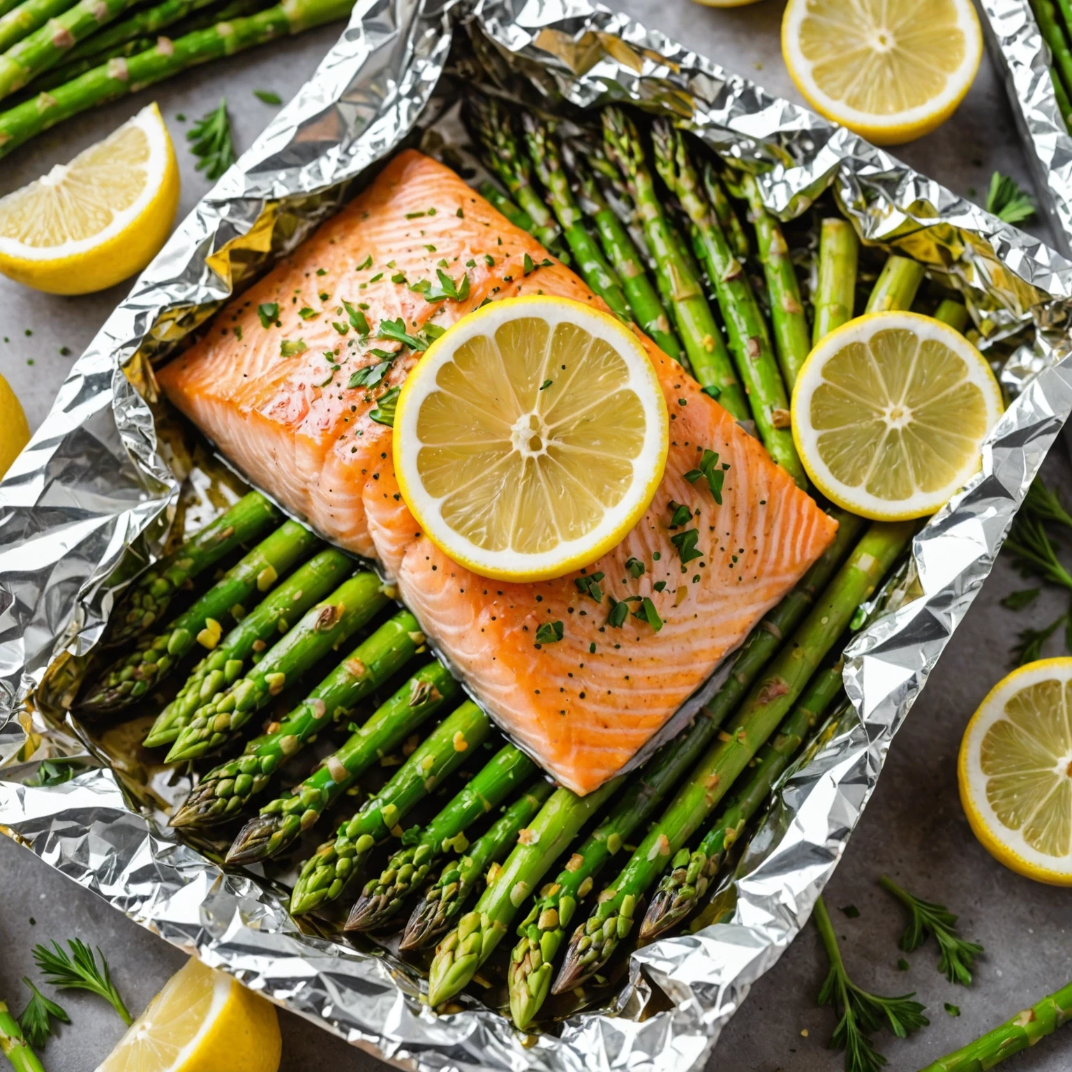 Lemon Herb Salmon and Asparagus Foil Packets