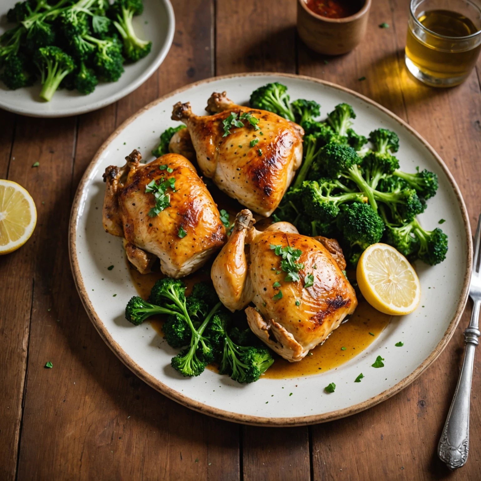 Low-Carb Lemon Garlic Roasted Chicken Thighs with Broccoli Rabe