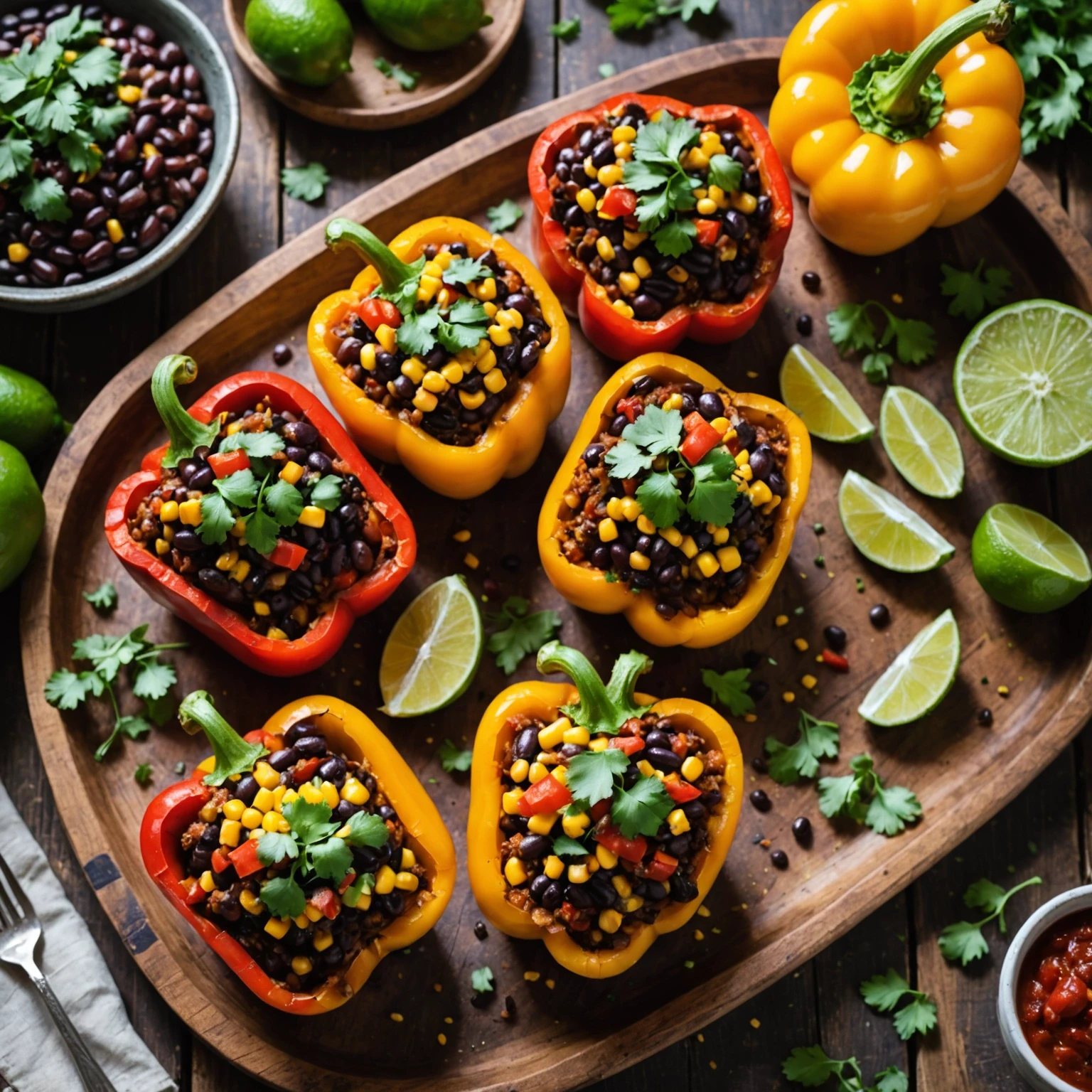 Legumes and Sweet Corn Chili-Stuffed Sweet Peppers