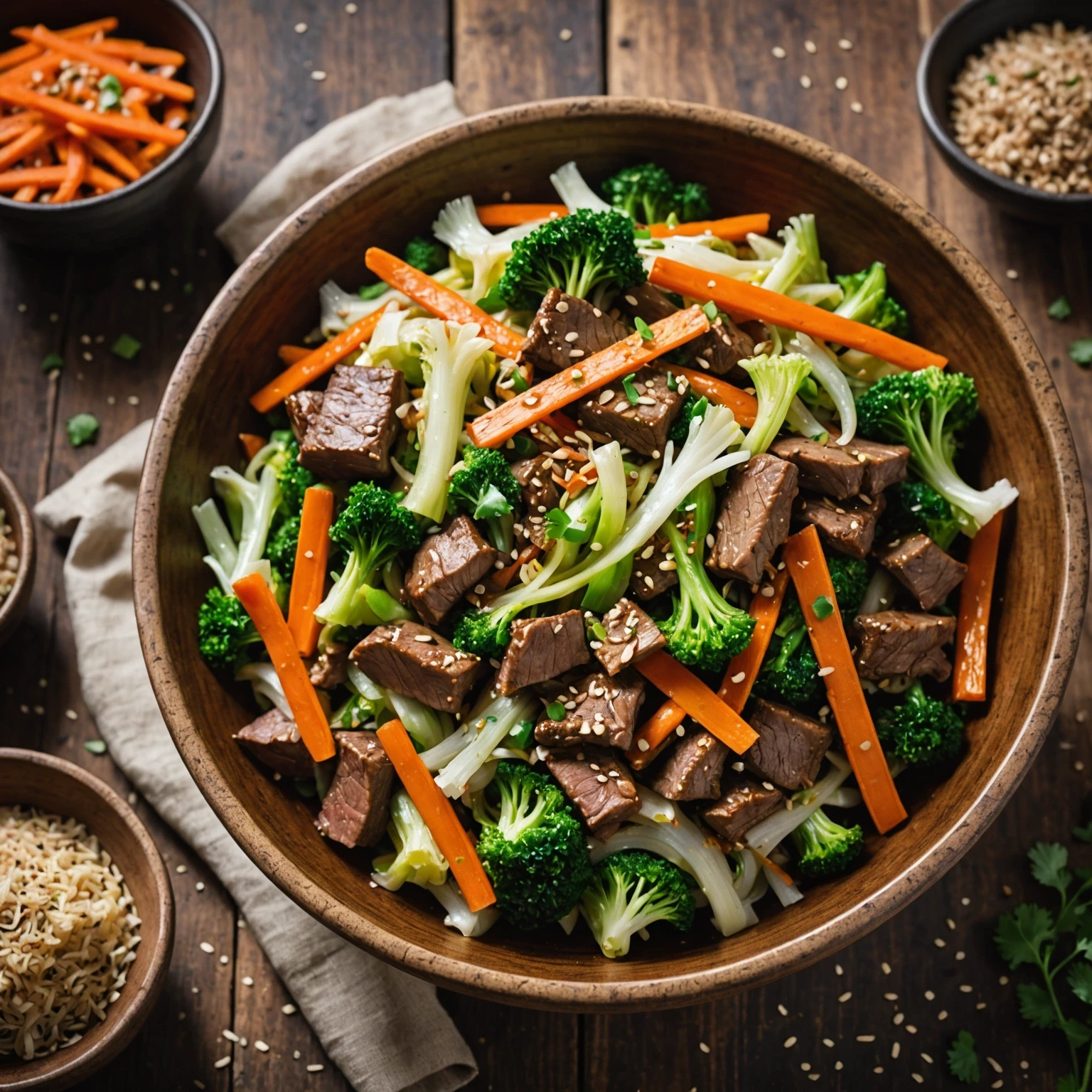 Low-Calorie Beef and Cabbage Stir-Fry with Sesame Seeds
