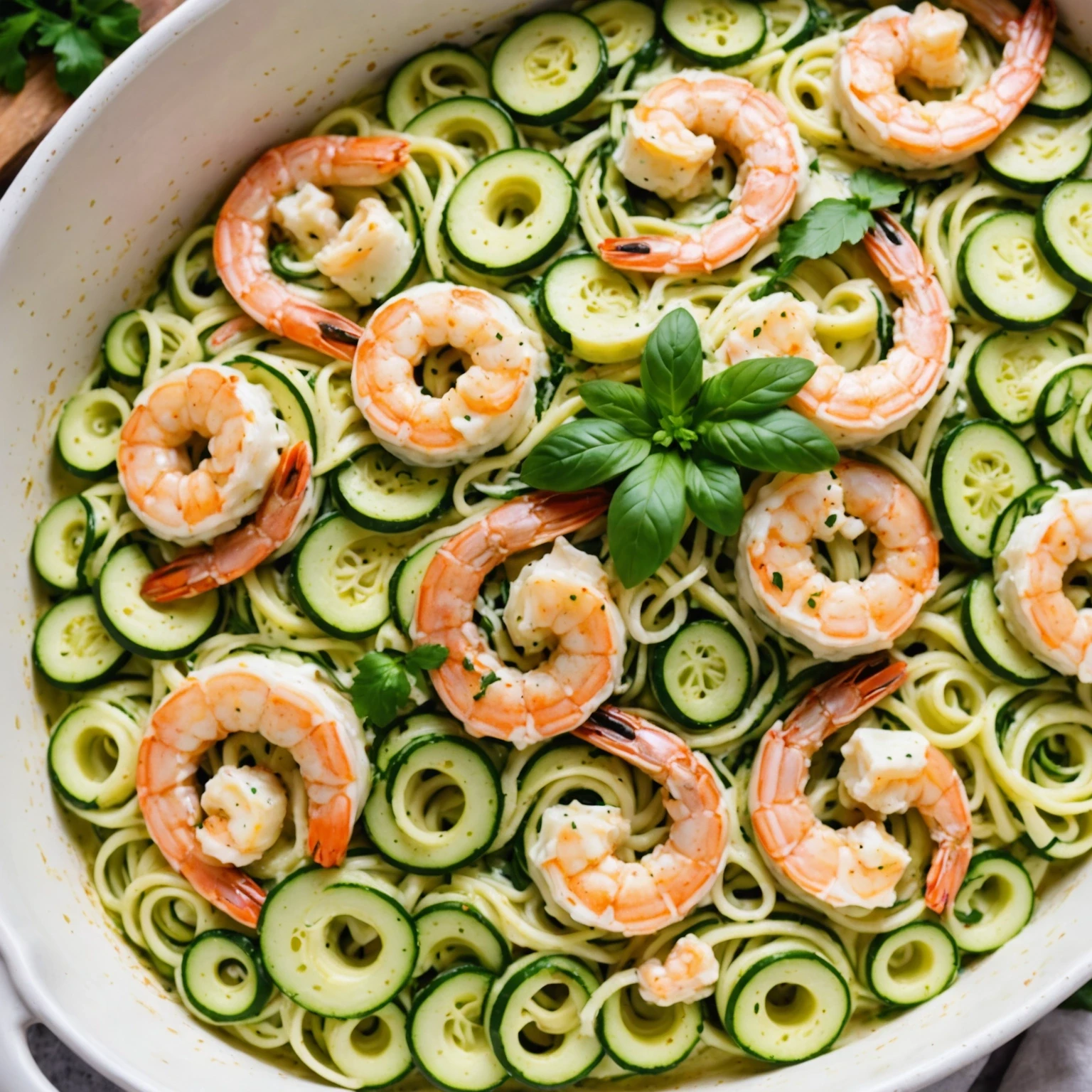 Low-Carb Keto Shrimp Alfredo Zucchini Noodle Bake