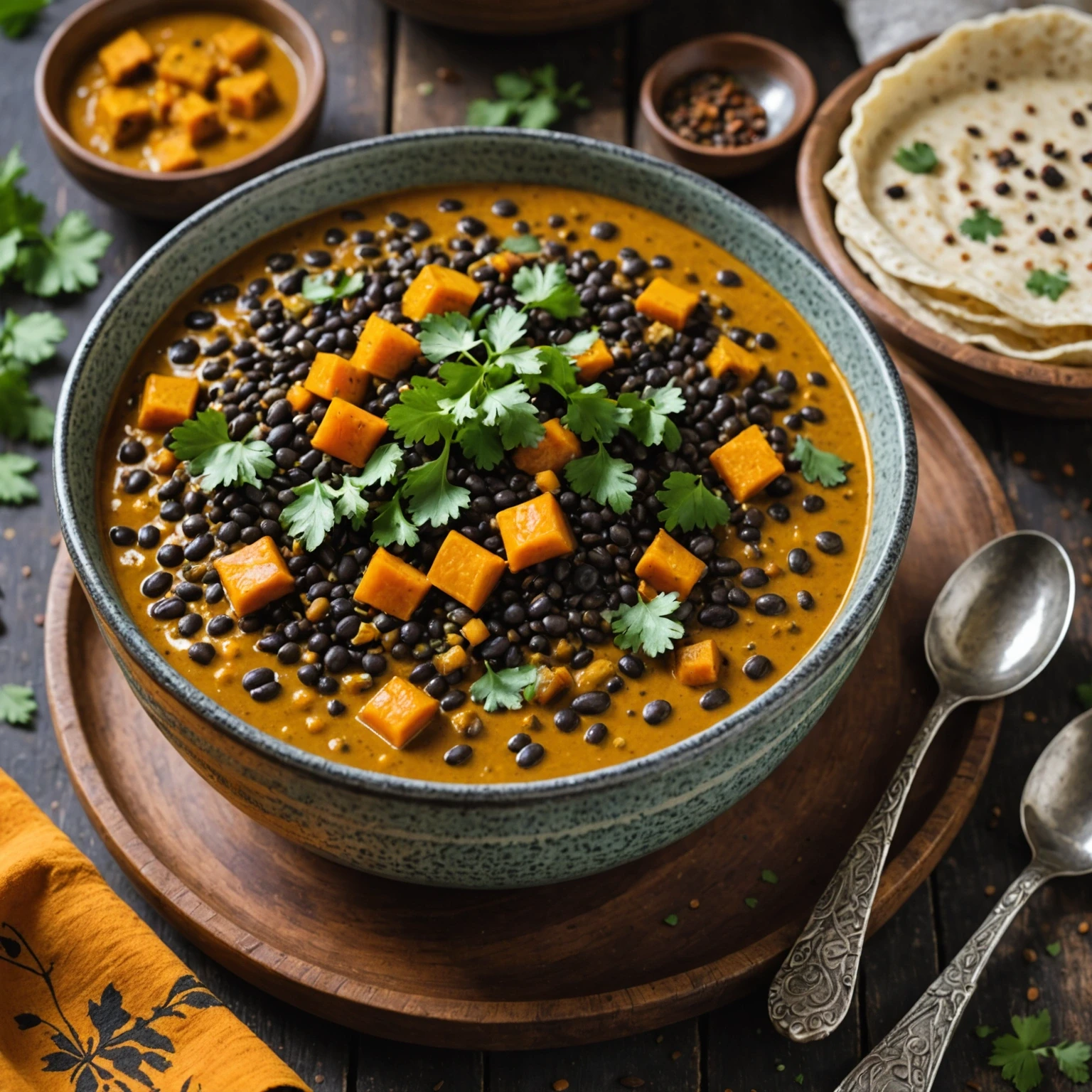 High-Protein Vegan Black Lentil and Pumpkin Curry Stew