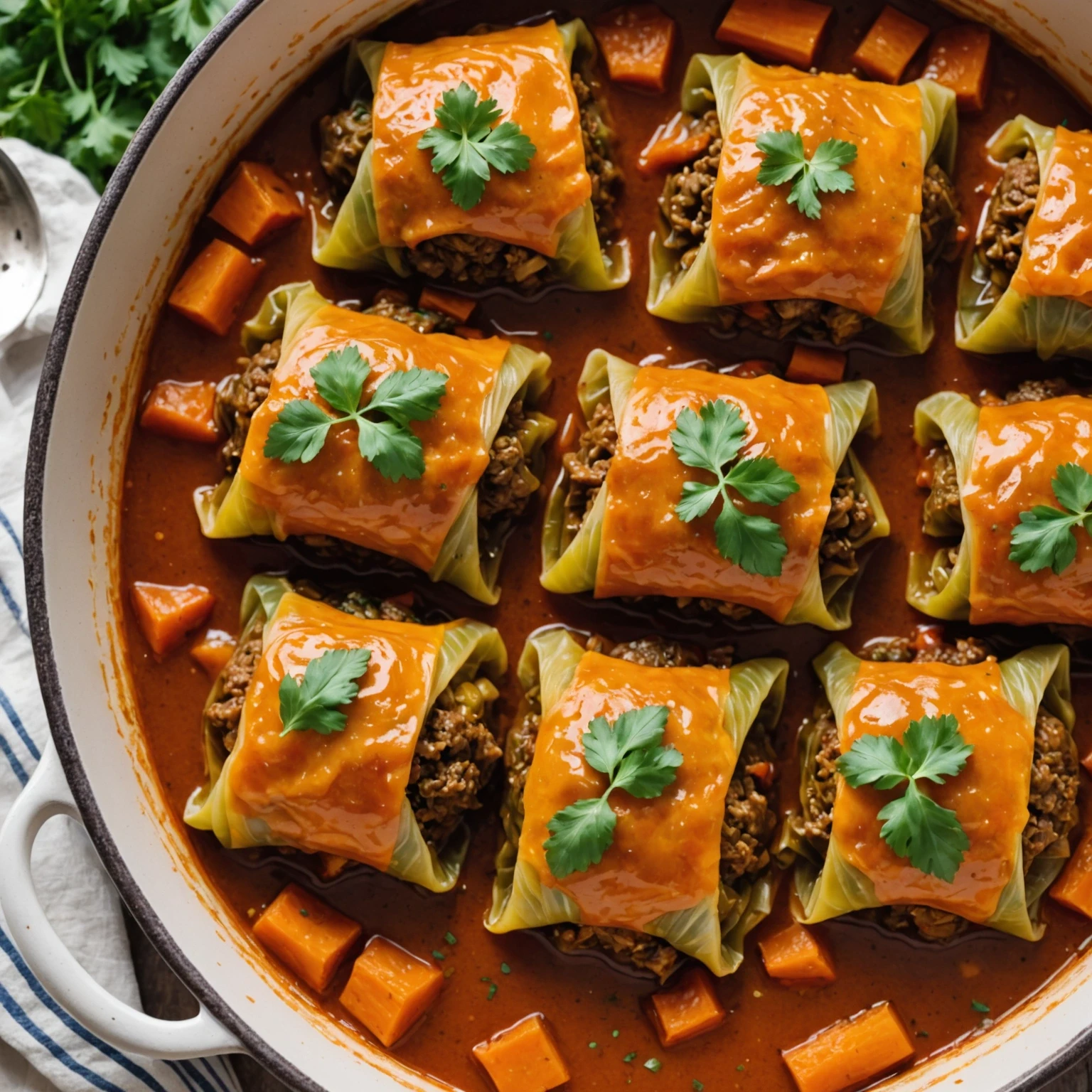 Beef and Sweet Potato Stuffed Cabbage Rolls