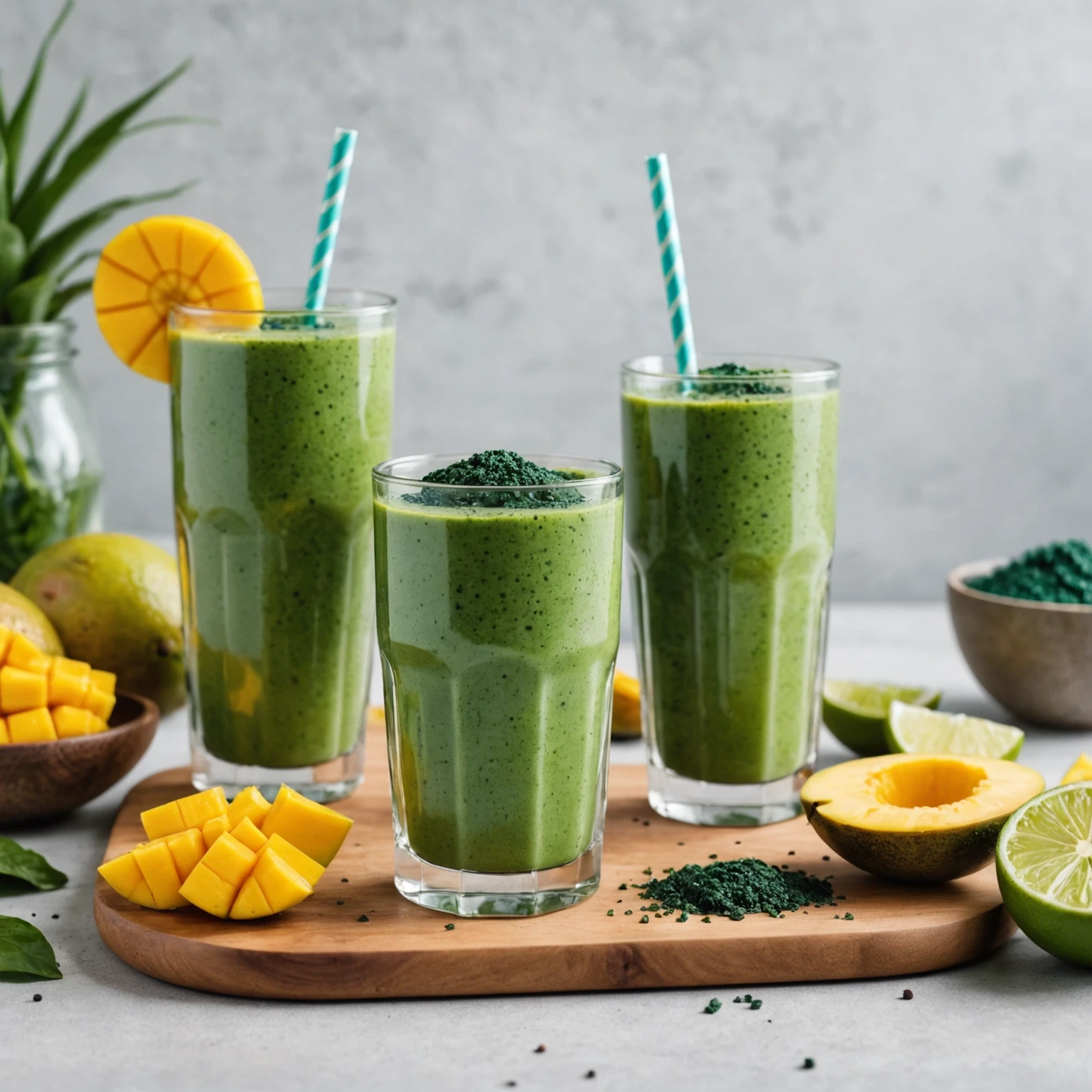 Coconut Protein Smoothie with Spirulina and Mango