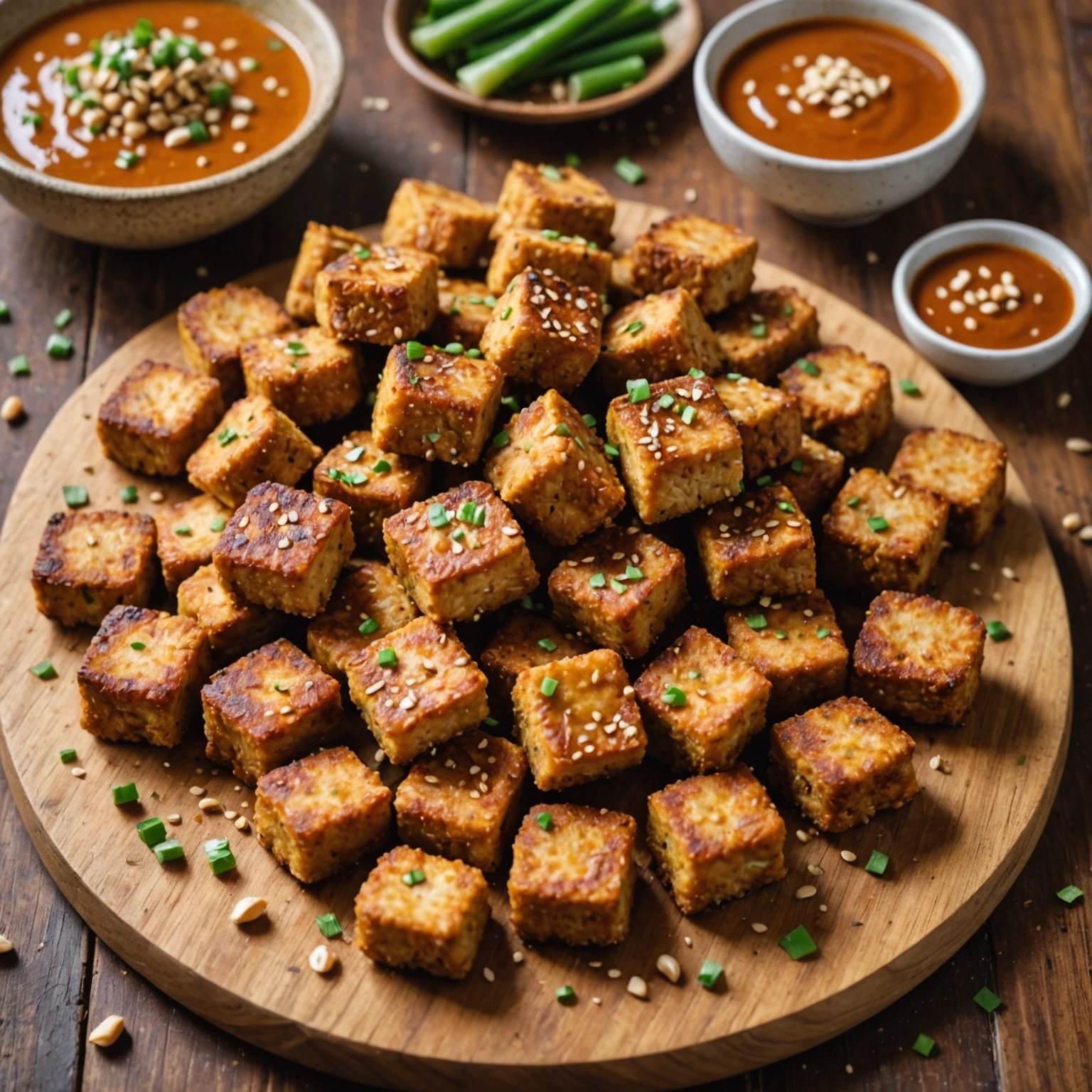 Crispy Baked Tofu Nuggets with Spicy Peanut Sauce