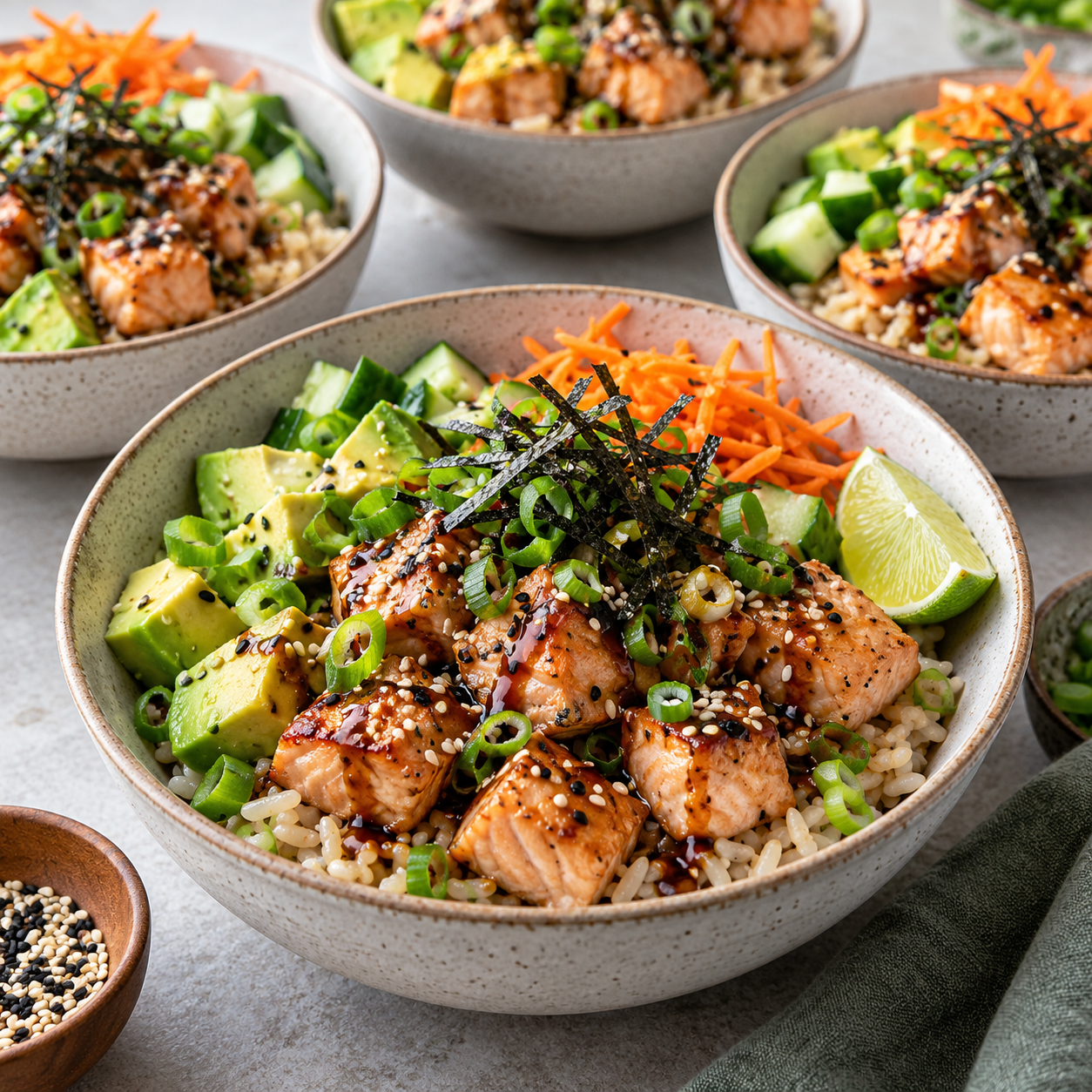 Salmon and Avocado Sushi Bowls