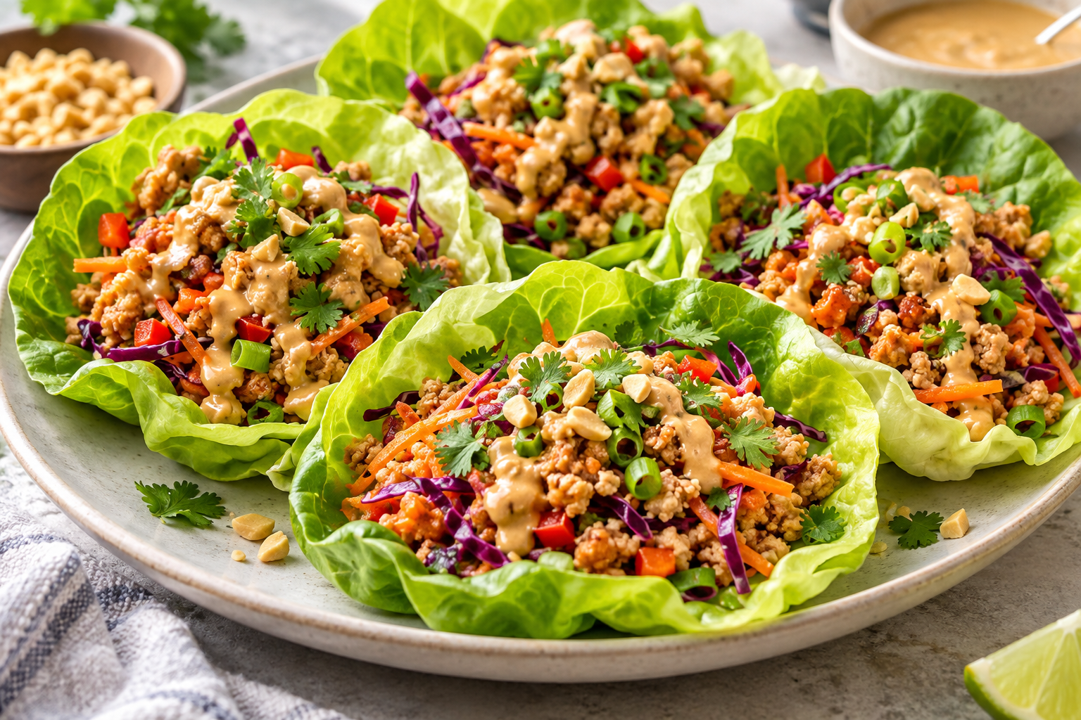 Protein-Packed Thai Peanut Chicken Lettuce Wraps
